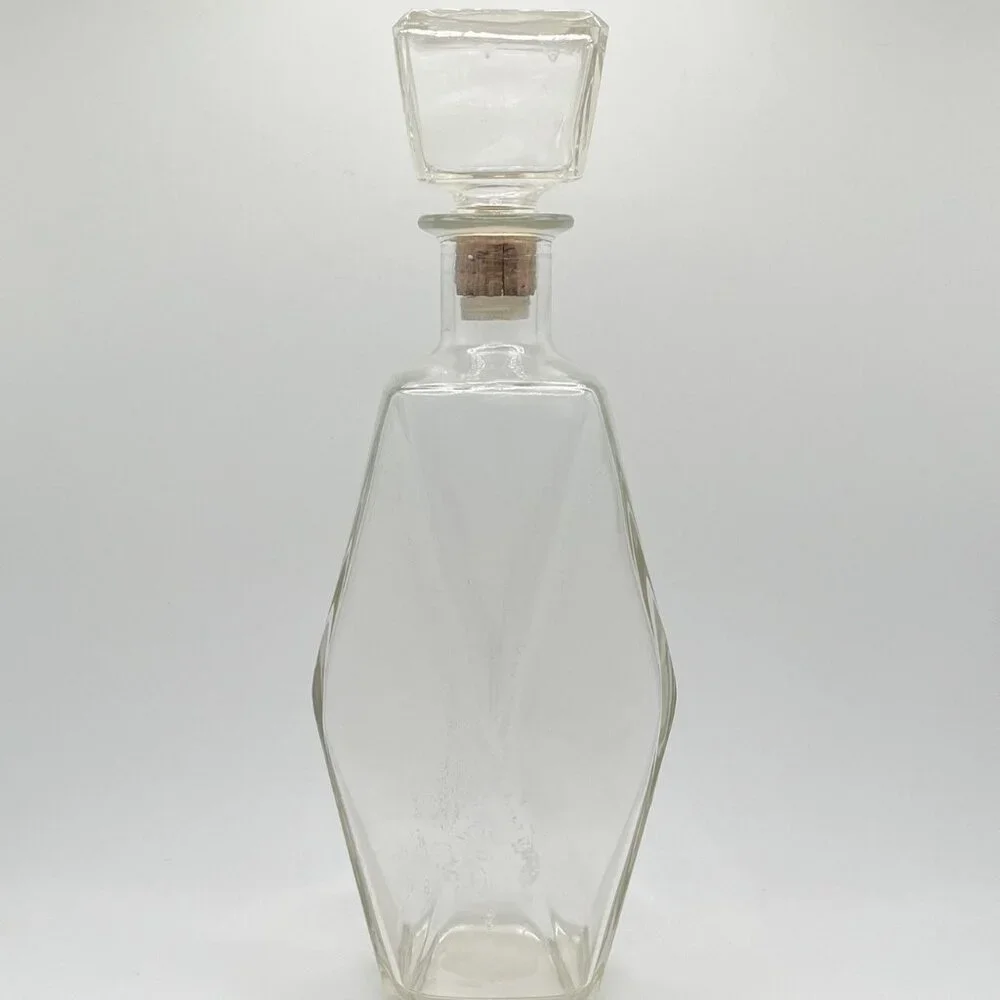 Vintage 50s MCM Glass Liquor Decanter Bottle Marked D-126 Beveled Thatcher Glass